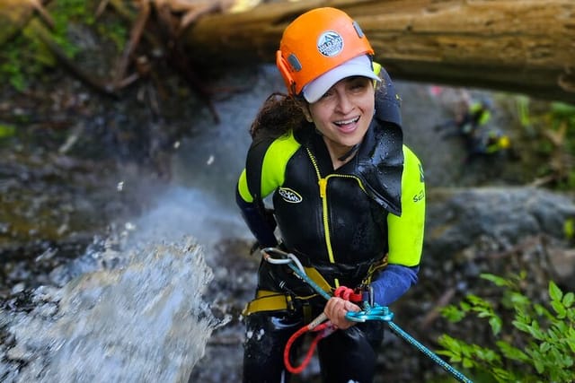 All smiles from new clients! Our clients have a great time! Even if it is their first time rappelling!